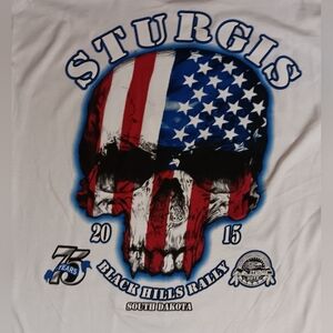 Sturgis 75TH Anniversary American Flag Skull t-shirt motorcycle Harley Davidson